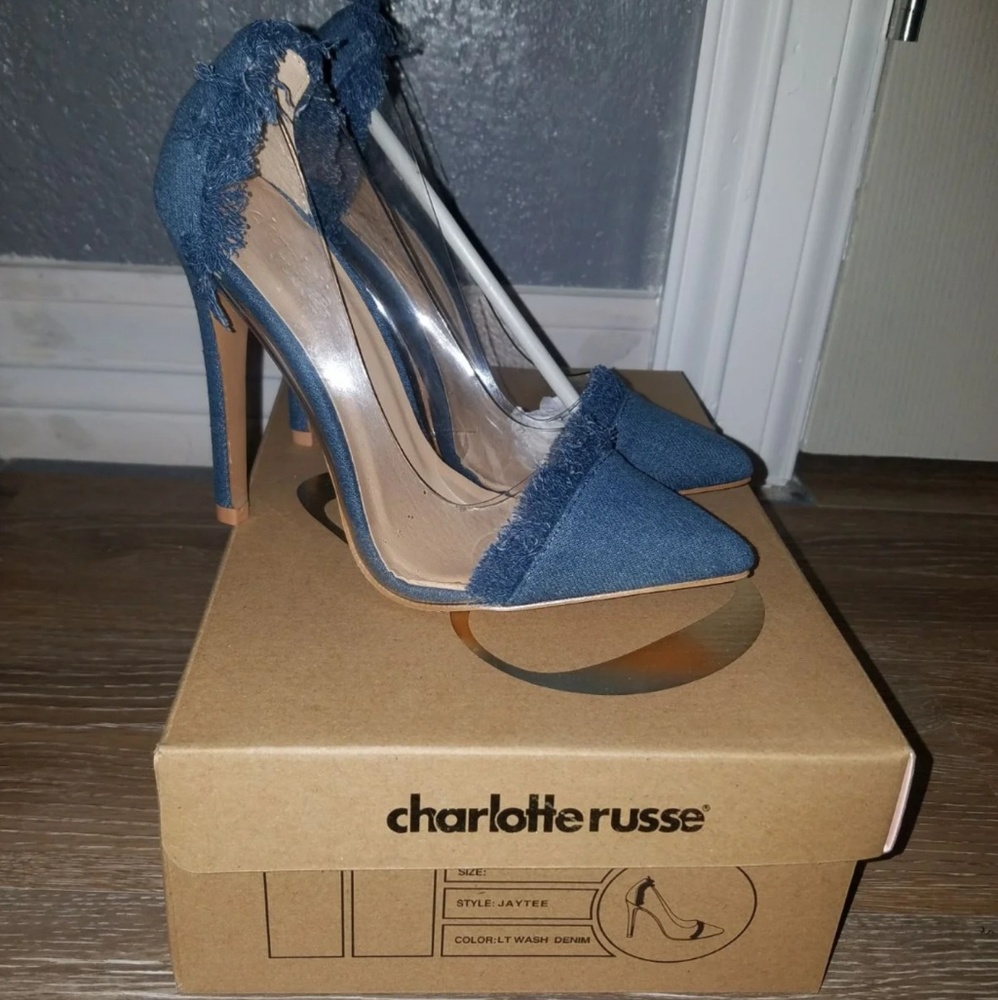 Charlotte Russe clear denim pumps